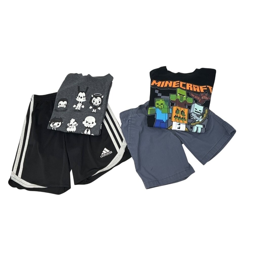 Boy's Clothes - 2 Shorts, 2 T-Shirts - Black & Grey -‎ Size Small